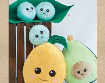 Kwik Sew 4365 Plush Fruits & Vegetables Sewing Pattern, Pineapple, Avocado, and Peas in a Pod, New Uncut Pattern, R10827
