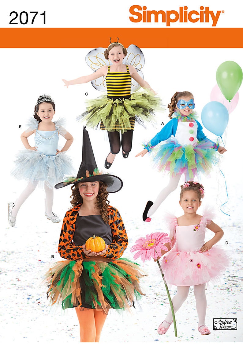 Simplicité 2071 Filles Halloween Tutu Costume Modèle de couture: Bourdon, Clown, Ballerine, Princesse et Sorcière Taille 3, 4, 5, 6 image 1