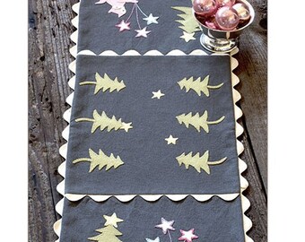 Starry Night Pattern Back Table Runner, Starry Night Wool Applique, Sewing Pattern new Starry Night, 13" x 35" wool applique table runner.