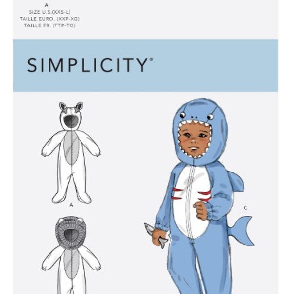 Simplicity Sewing Pattern 9459,  Babies' Animal Costumes, Deer, Lion, and Shark Costume, New Uncut Pattern, Size xxs-l  0-18mo