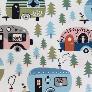 Happy Campers, Sold by the yard, 36 X 44, Cotton Canvas Fabric image 1