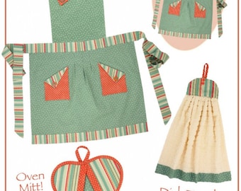 Queen Anne's apron set sewing pattern, by Vanilla House, Apron, Dish Towel, Oven Mitt, New Uncut Free US Shipping