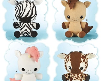 Simplicity 8034, Stuffed Animals Sewing Pattern, Unicorn, Horse, Zebra, and Giraffe, New Uncut Sewing Pattern