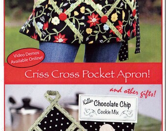 Criss Cross Pocket Apron, Oven Mitt and More, Sewing Pattern, DIY Apron, Mitt and cookie mix bag Free US Shipping