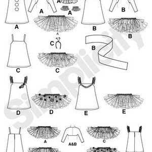 Simplicité 2071 Filles Halloween Tutu Costume Modèle de couture: Bourdon, Clown, Ballerine, Princesse et Sorcière Taille 3, 4, 5, 6 image 2