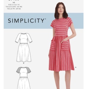 Simplicity 9136 Sewing Pattern, Misses Dress with Waist Gathers and Raglan Sleeve Variations, New Uncut pattern, Size 6-14