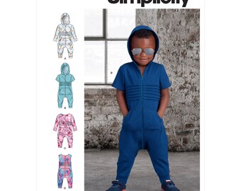 Simplicity 9486, New Uncut Sewing Pattern to make Toddlers Knit Jumpsuit, Size 1/2 to 4