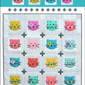 KITTY GIRL,59&quot; Square throw, Quilt, Sewing Pattern, new uncut pattern, Free US Shipping