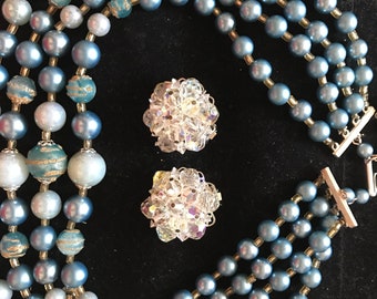 Vintage Perlenkette und Ohrringe