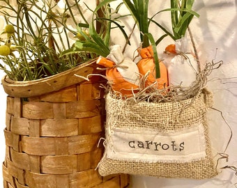 Hanging Carrot Bag with 3 Quilt Carrots, Easter, Spring, Vintage Quilt, Farmhouse