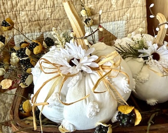Medium White Chenille Polka Dot Pumpkins, Fall Décor, Halloween, Thanksgiving
