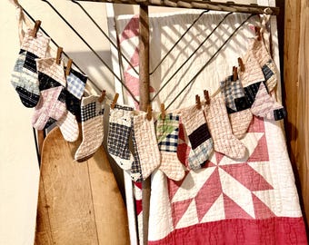 Quilt Stocking Garland, Christmas, Wall Decor, Farmhouse