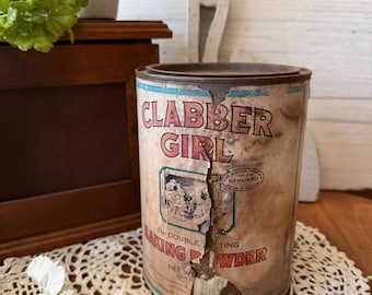 Vintage Clabber Girl Baking Soda tin, Vintage Kitchen Decor