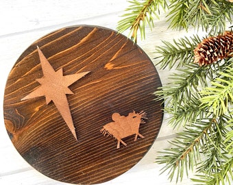 Wood Nativity (circle), Christmas Decor, Handmade, Reclaimed Wood