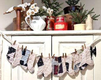Quilt Stocking Garland, Christmas, Wall Decor, Farmhouse