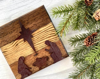 Small Wood Nativity (square), Christmas Decor, Handmade, Reclaimed Wood