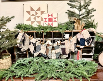 Quilt Stocking Garland, Christmas, Wall Decor, Farmhouse