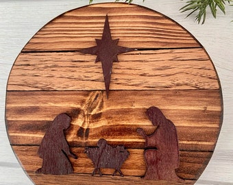 Wood Nativity (circle), Christmas Decor, Handmade, Reclaimed Wood