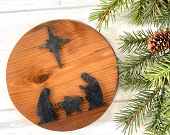 Wood Nativity (circle), Christmas Decor, Handmade, Reclaimed Wood