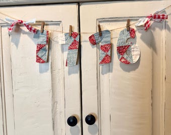 Red, White, and Blue Quilt 1776 Garland, Memorial Day, Fourth of July, Summer Decor, Farmhouse