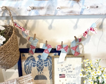 Red, White, and Blue Quilt 1776 Garland, Memorial Day, Fourth of July, Summer Decor, Farmhouse