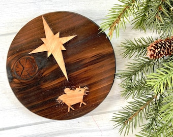 Wood Nativity (circle), Christmas Decor, Handmade, Reclaimed Wood