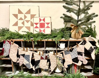 Quilt Stocking Garland, Christmas, Wall Decor, Farmhouse