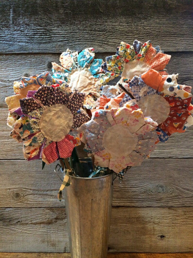Primitive Flower Stems with Petals made from Cutter Quilt Etsy