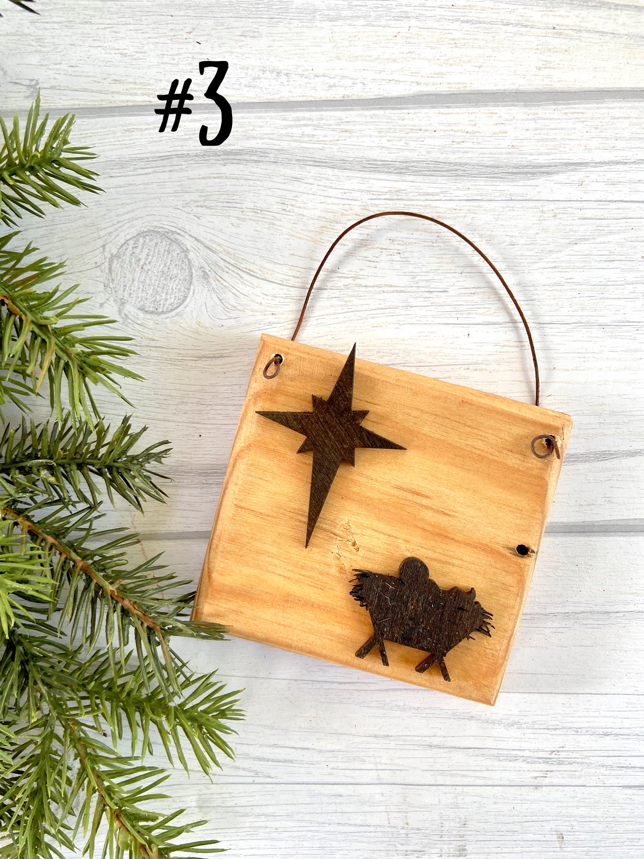 Pequeño ornamento de la natividad de madera cuadrado | Etsy