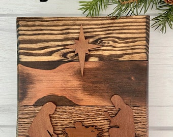 Small Wood Nativity (square), Christmas Decor, Handmade, Reclaimed Wood