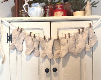 Flour Sack Stocking Garland, Christmas, Wall Decor, Farmhouse