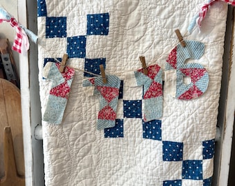 Red, White, and Blue Quilt 1776 Garland, Memorial Day, Fourth of July, Summer Decor, Farmhouse