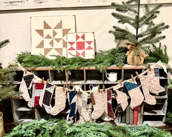 Quilt Stocking Garland, Christmas, Wall Decor, Farmhouse
