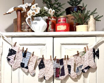 Quilt Stocking Garland, Christmas, Wall Decor, Farmhouse