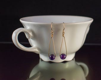 Simple Amethyst Triangle Dangle 14k Gold Filled Earrings