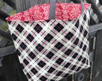 Christmas Holiday Winter Plaid Lined Tote Bag