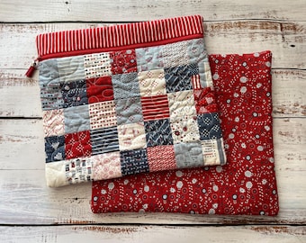 Patriotic Red Quilted Cross Stitch Project Bag