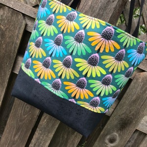 Colorful Coneflower Cork Tote Bag