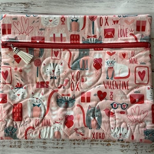 Pink Red Cat Valentines Day Cross Stitch Project Bag
