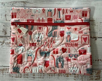 Pink Red Cat Valentines Day Cross Stitch Project Bag