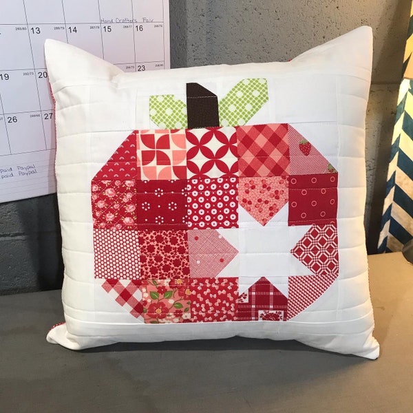 Scrappy Apple Quilted 16” Pillow Cover