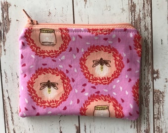 Pink firefly girls fully lined coin purse