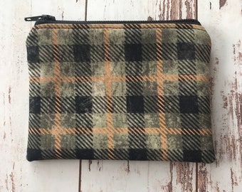Fall Plaid Orange Coin Purse Fully lined