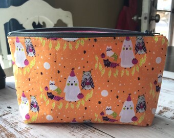 Orange Trick or Treater Halloween Zipper Pouch Makeup Bag