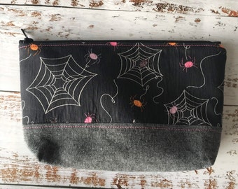 Neon Spiderweb Halloween Zipper Pouch Makeup Bag