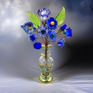Blue Bayou Lampwork Wildflowers Designer Bouquet with Vase