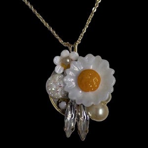 Mini Mosaic Pendant with Lampwork Daisy and Glass Jewels