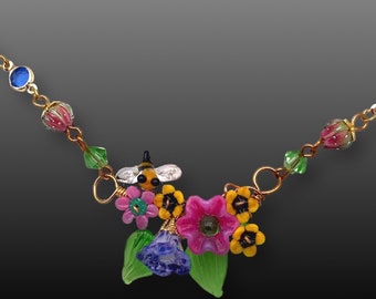 Bee Visitor in the Flowers Necklace