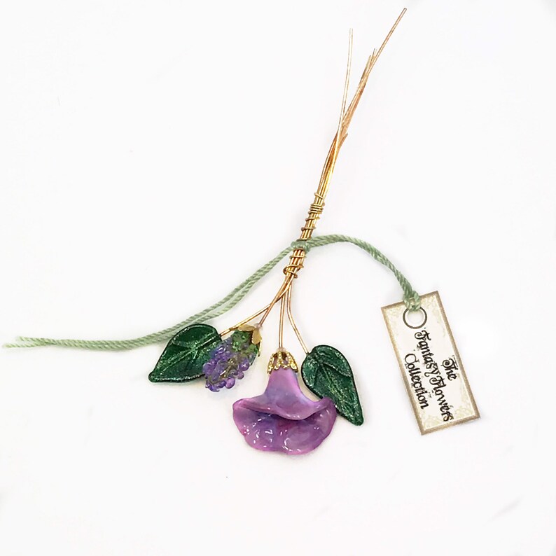 Set of four headpins. Tiny Purple Lampwork Flower Headpin Bouquet