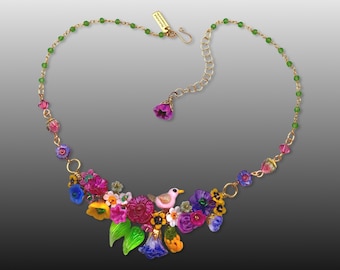 Spring Dreams Trellis Garden Bird Necklace